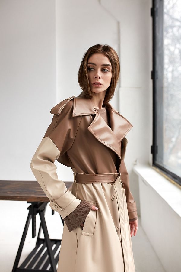 Тренч двокольоровий молочний шоколад+бежевий С3020/2 #RU# Тренч двухцветный молочный шоколад+бежевый С3020/2 № 1