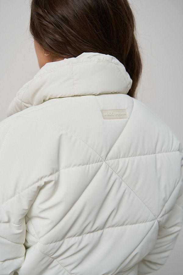 Куртка стьобана довга з поясом візерунок трикутник молочна МБПЩ001/9 #RU# Куртка стеганая длинная с поясом узор треугольник молочная МБПЩ001/9 № 5