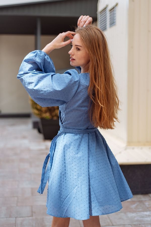 Сукня на запах з подвійною спідницею блакитна D0823/6 № 2