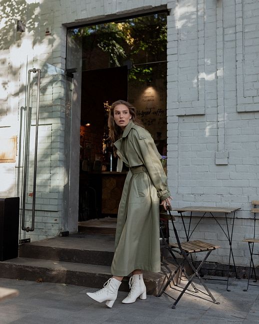 Тренч з екошкіри на замші оливковий - №2