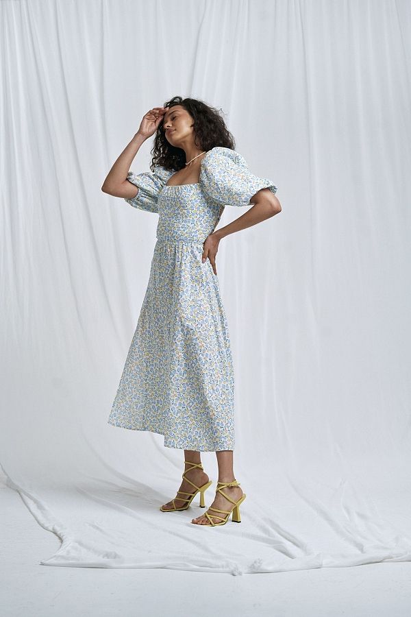 Сукня міді з рукавами ліхтариками блакитна D0623/1 № 2