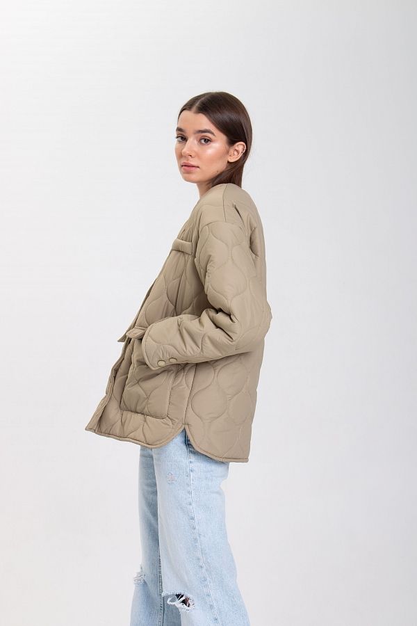 Куртка на кнопках з кишенями візерунок хвилька оливкова К0423/3 #RU# Куртка на кнопках с карманами узор волна оливковая К0423/3 № 3