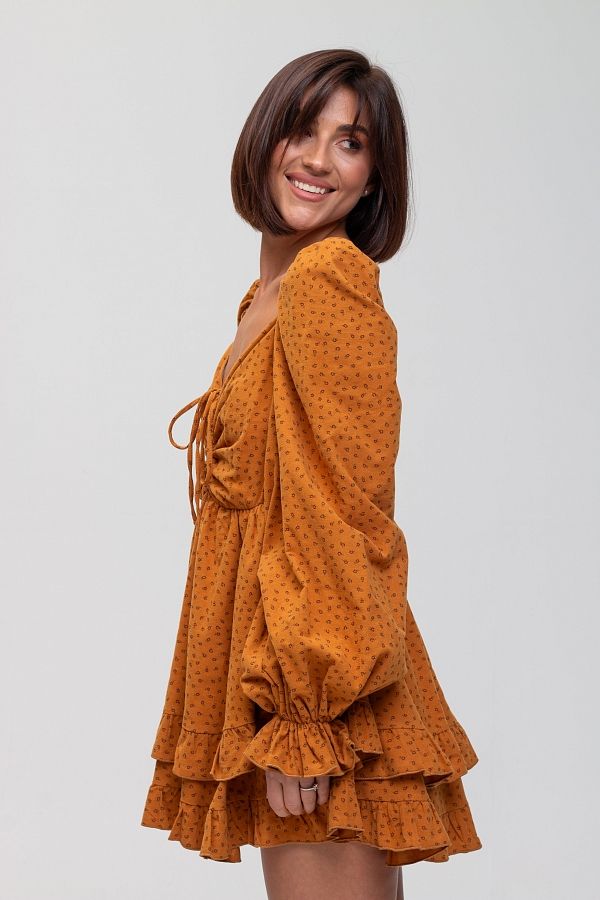 Сукня з подвійною спідницею гірчична  № 5