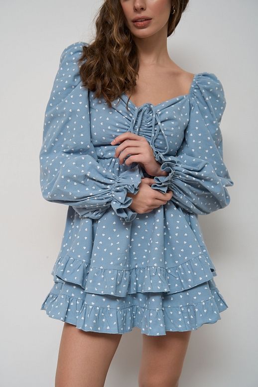 Сукня з подвійною спідницею блакитна в білі серця