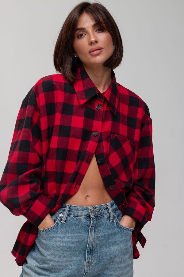 Сорочка оверсайз у клітинку чорно-червона СР01 #RU# Рубашка оверсайз в клетку черно-красная СР01 № 1
