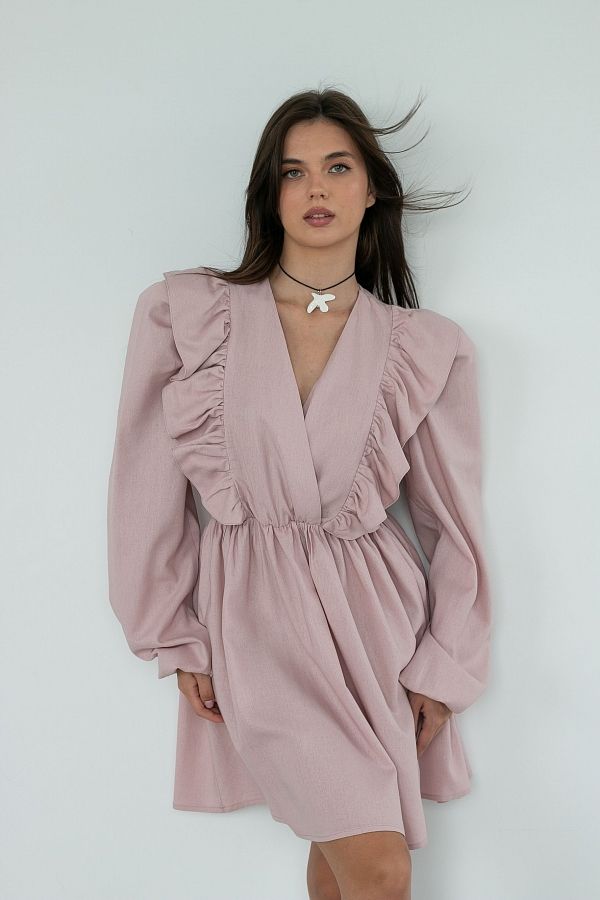 Сукня льон з воланами пудра VL3032/3 № 3