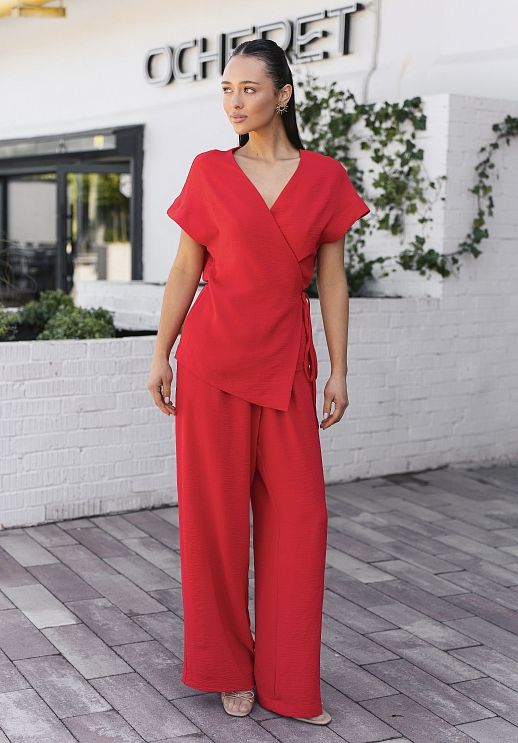 Костюм блуза та брюки червоний - №2