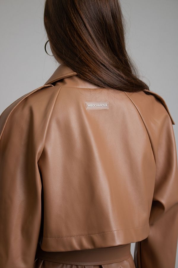 Тренч з екошкіри на замші карамельний С0321/6 #RU# Тренч из экокожи  на замше карамельный С0321/6 № 6