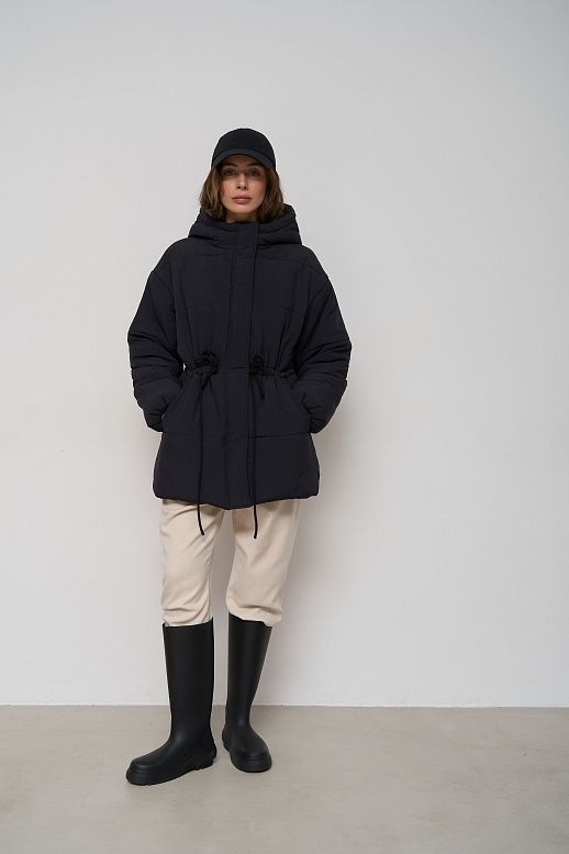 Куртка з капюшоном на замку подовжена чорна
