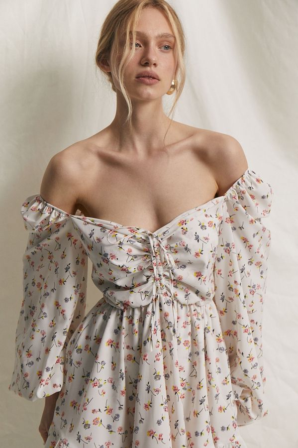 Сукня з софту подвійна спідниця молочна в різнокольорові квіти KA0036C#1D#12 № 3