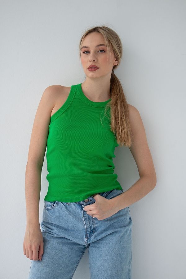 Майка рубчик зелена  МА4113/5 #RU# Майка рубчик зеленый  МА4113/5 № 1