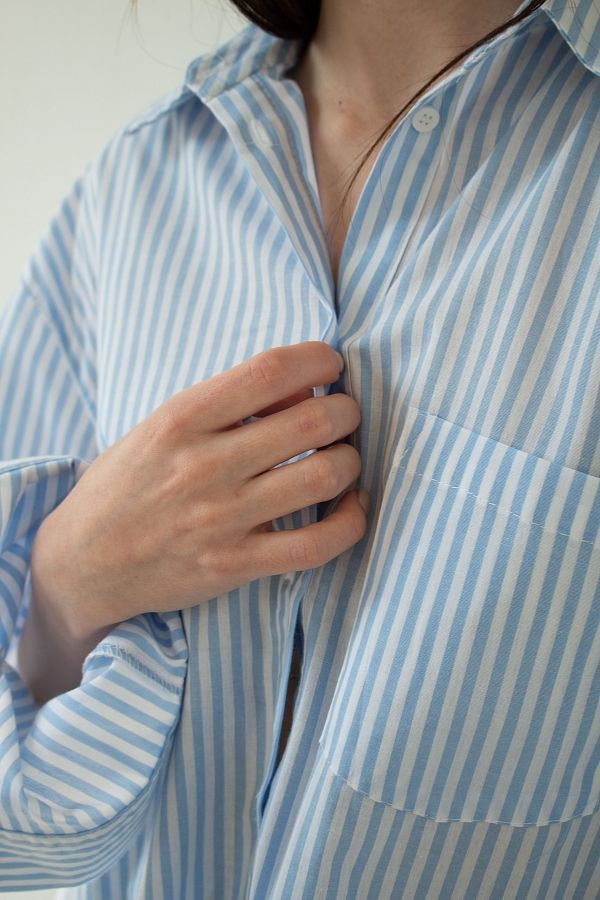 Сорочка котонова класична у смужку блакитна МБСЧ001/8 #RU# Рубашка котоновая классическая в полоску голубая МБСЧ001/8 № 4