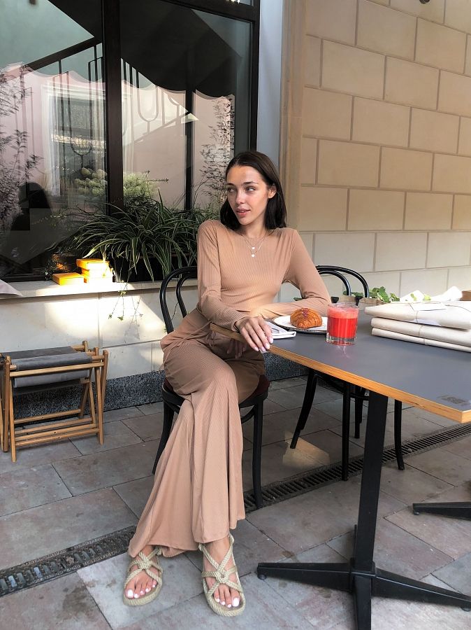 Костюм топ з брюками палаццо коричневий Н0921/3 #RU# Костюм топ з брюками палаццо коричневый Н0921/3 № 1