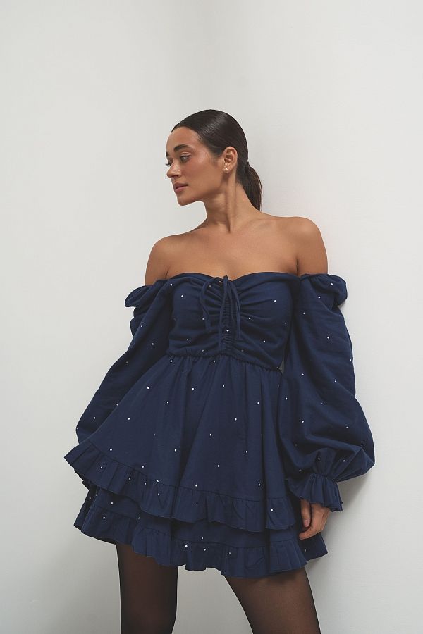 Сукня з подвійною спідницею темно-синя в горошок D0923/15 № 3