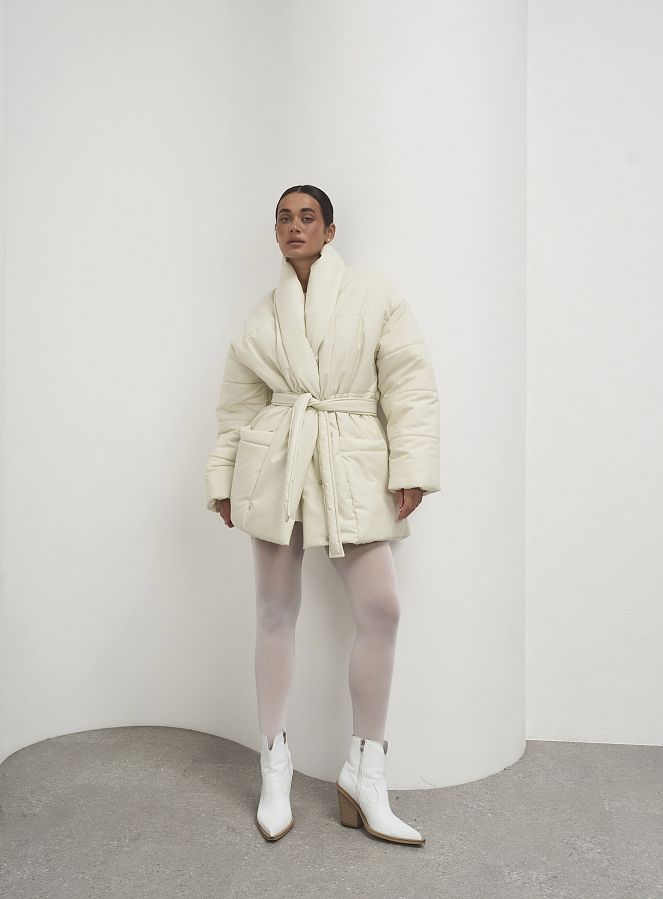 Пуховик подовжений під пояс преміум молочний PUHPRK01/03 #RU# Пуховик удлиненный под пояс премиум молочный PUHPRK01/03 № 2