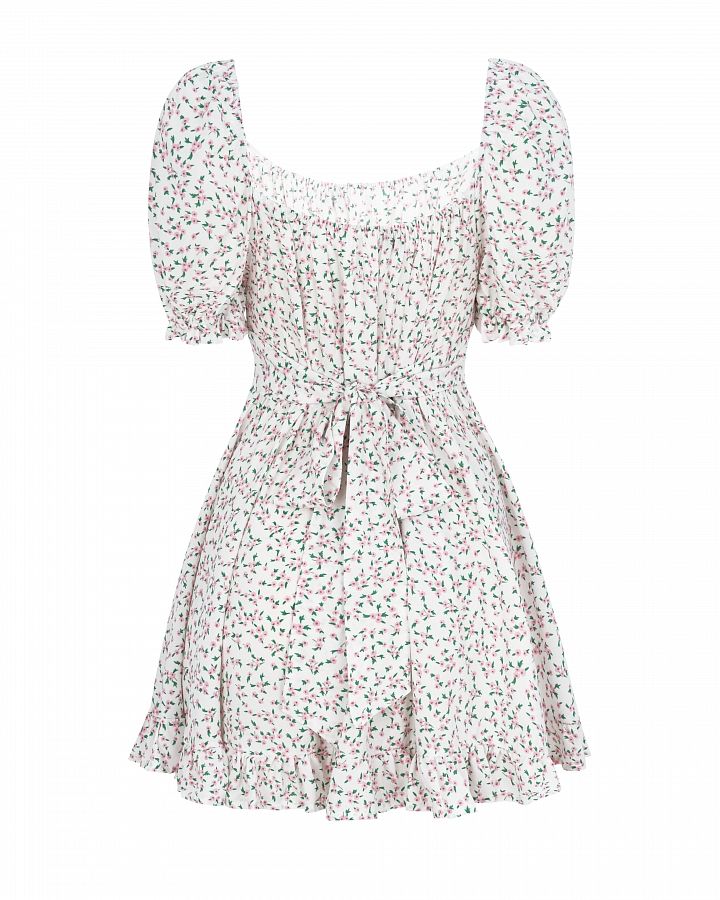 Сукня міні з поясом та рюшами в світло-рожеві квіти D0723/2 № 3