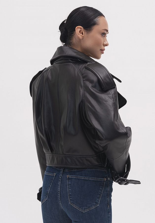 Тренч вкорочений з екошкіри чорний KTRP/02 № 5