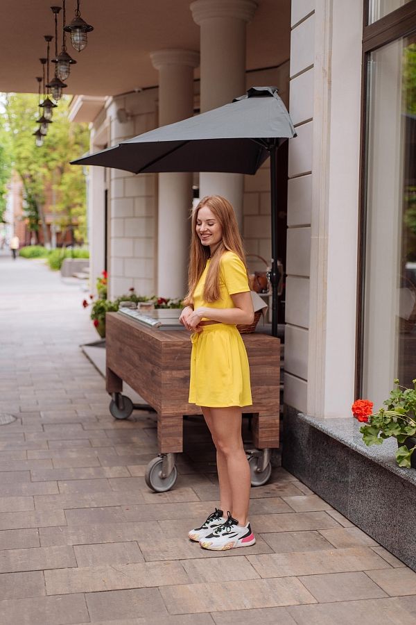 Костюм рубчик футболка з шортами жовтий Н1021/14 #RU# Костюм рубчик футболка с шортами желтый Н1021/14 № 3