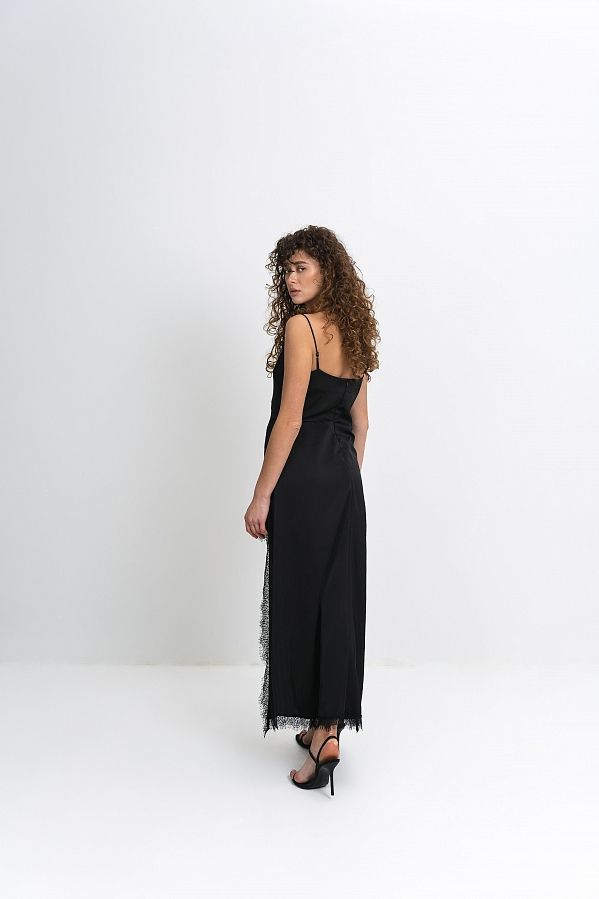 Сукня шовкова з мереживом чорна ПТ341 № 5