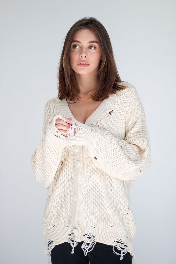 Кардиган на ґудзиках молочний CR-27013/3 #RU# Кардиган на пуговицах молочный CR-27013/3 № 2