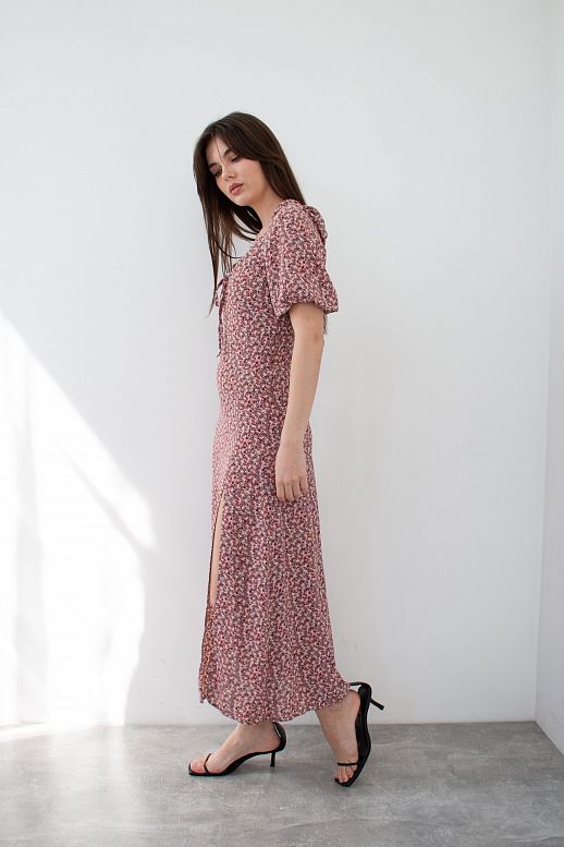 Сукня міді з роспіркою короткий рукав бордова - №2