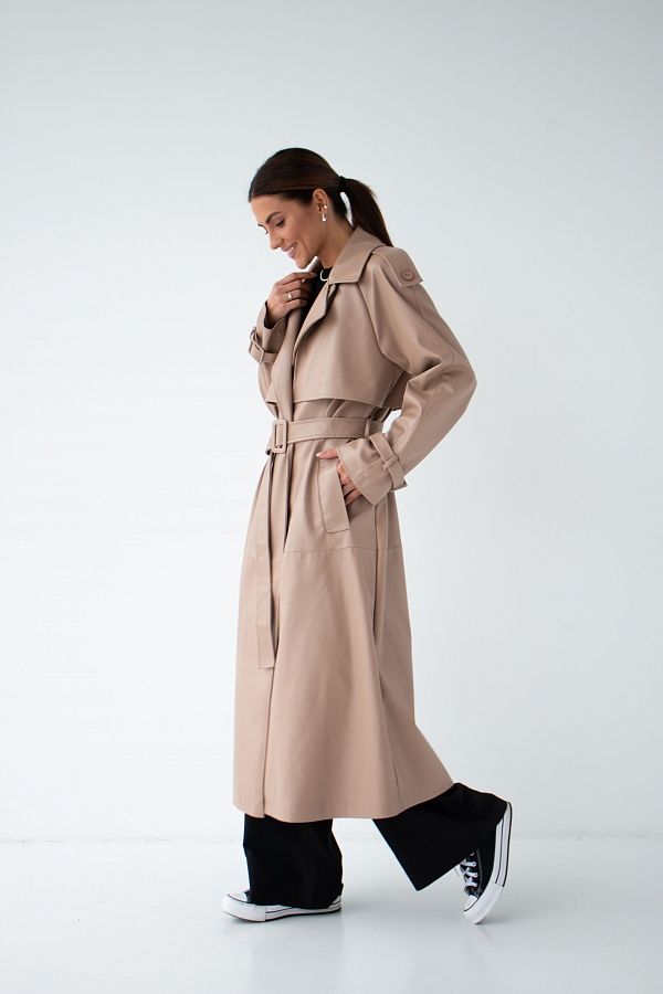 Тренч з екошкіри на замші темно-бежевий С0321/3 #RU# Тренч из экокожи темно-бежевый С0321/3 № 3