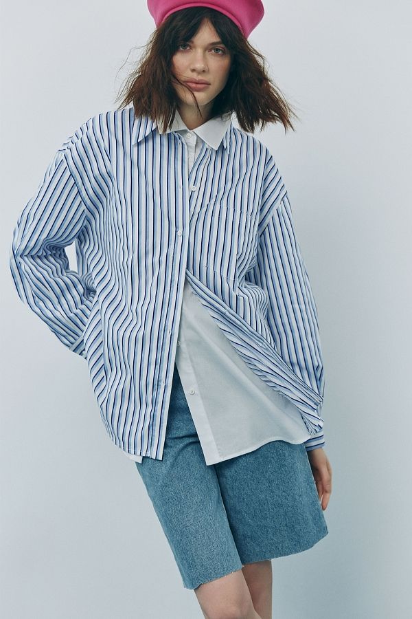 Сорочка котонова класична у смужку синя МБСЧ001/10 #RU#  Рубашка котоновая классическая в полоску синяя МБСЧ001/10 № 2