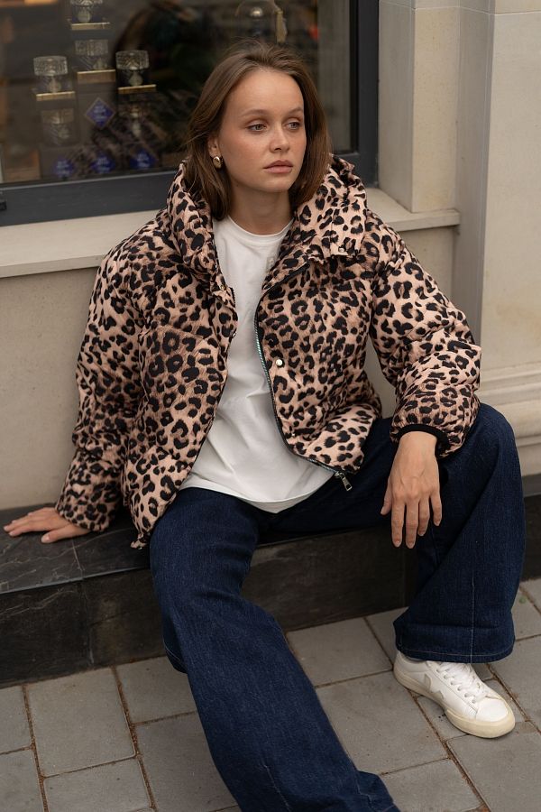 Пуховик принт з капюшоном леопардовий 240901/1 #RU# Пуховик принт с капюшоном 24/1 240901/1 № 2