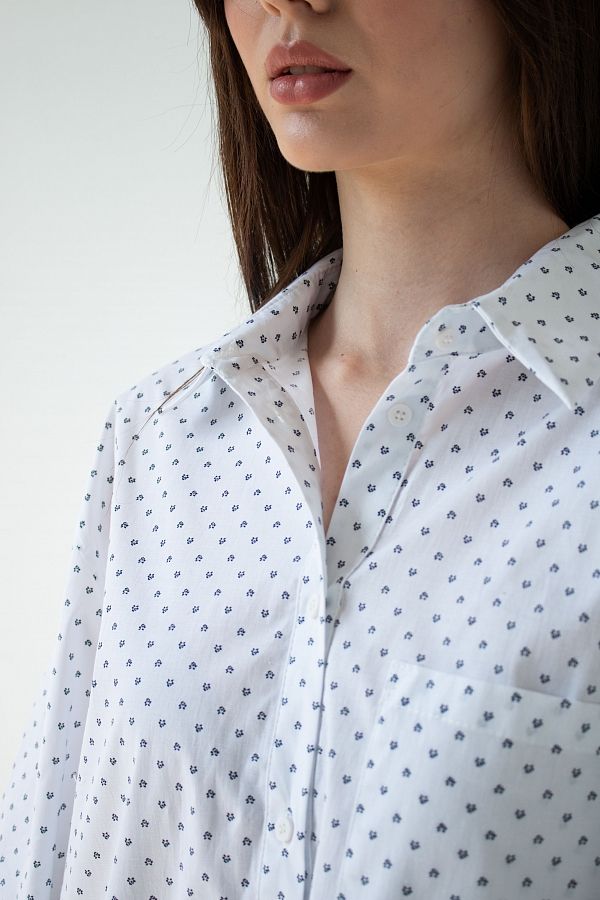 Сорочка котонова класична біла в чорні квіти МБСЧ001/5 #RU# Рубашка котоновая классическая белая в черных цветах. МБСЧ001/5 № 5