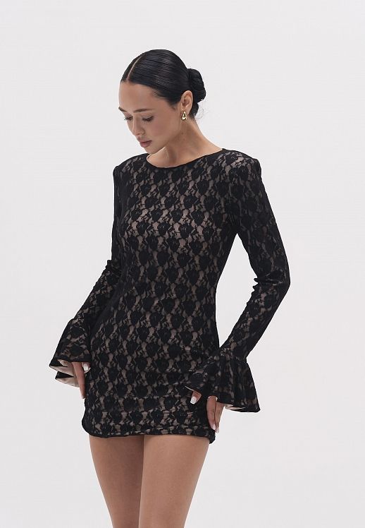 Сукня міні мереживна приталена чорна - №2