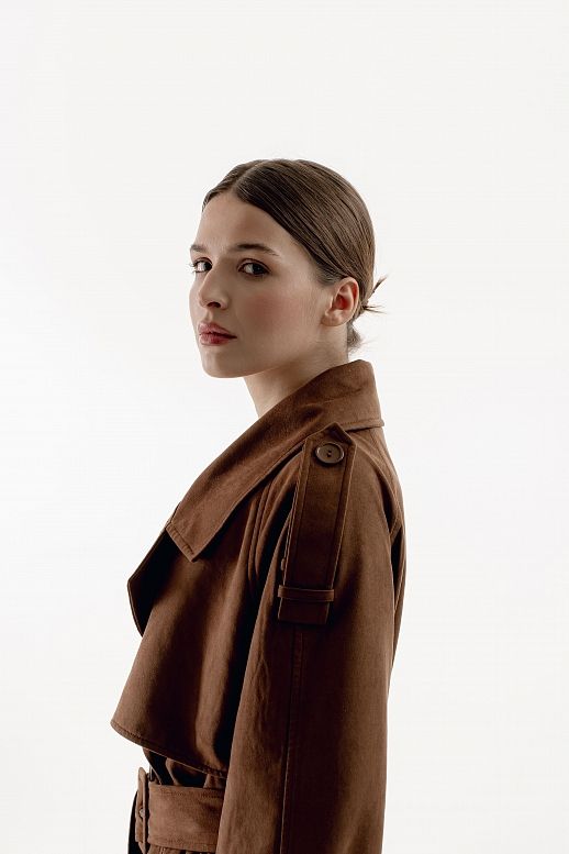 Тренч максі замшевий коричневий - №2