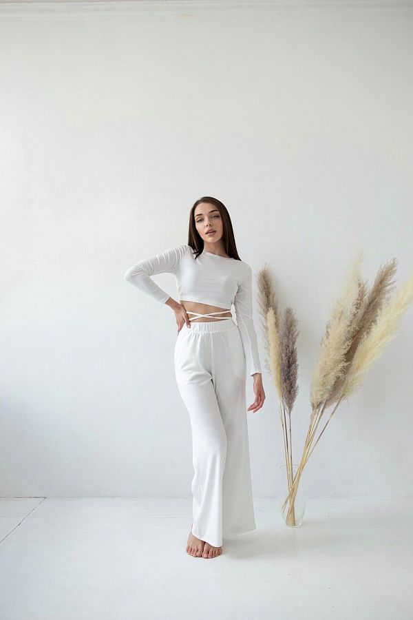 Костюм топ з брюками палаццо молочний Н0921/1 #RU# Костюм топ с брюками палаццо молочный Н0921/1 № 1