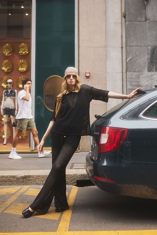 Костюм мереживо футб+брюки чорний