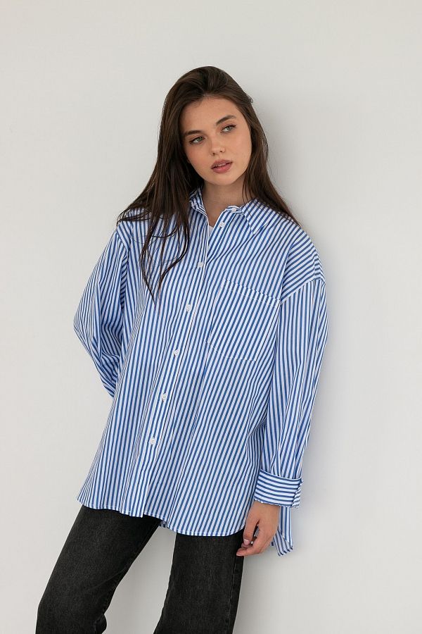 Сорочка oversize синя смужка one size МБСЧ001/1 #RU# Рубашка в полоску oversize синяя МБСЧ001/1 № 5
