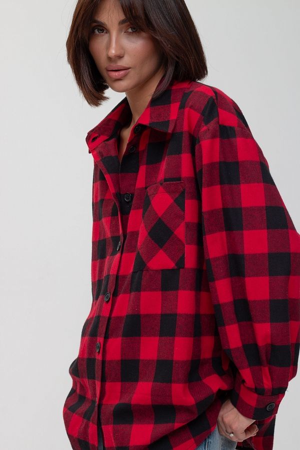 Сорочка оверсайз у клітинку чорно-червона СР01 #RU# Рубашка оверсайз в клетку черно-красная СР01 № 3