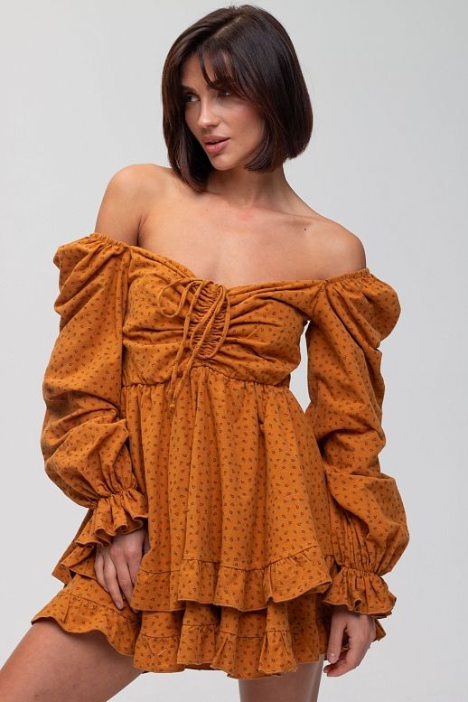 Сукня з подвійною спідницею гірчична - №2