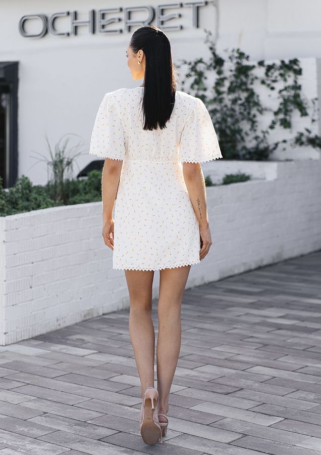 Сукня міні з гудзиками та мереживом молочна в дрібні квіти DRKOR/09 № 3
