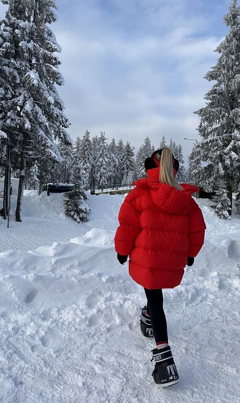 Пуховик зимовий подовжений червоний - №2