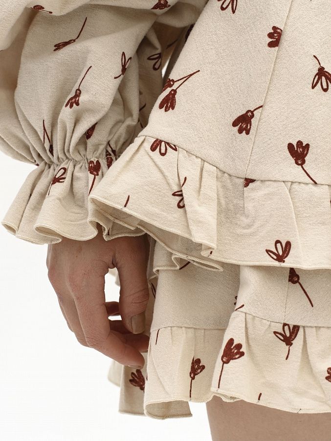 Сукня з подвійною спідницею бежева в коричневі квіти D0923/15 № 4