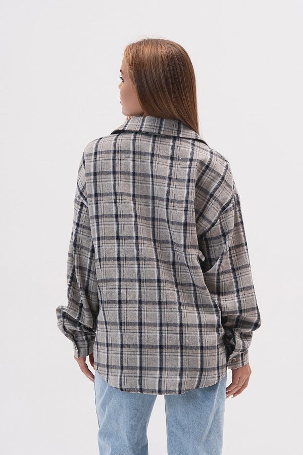 Сорочка oversize в клітинку сіро-блакитна P1409/4 #RU# Рубашка oversize в клеточку серо-голубая P1409/4 № 3