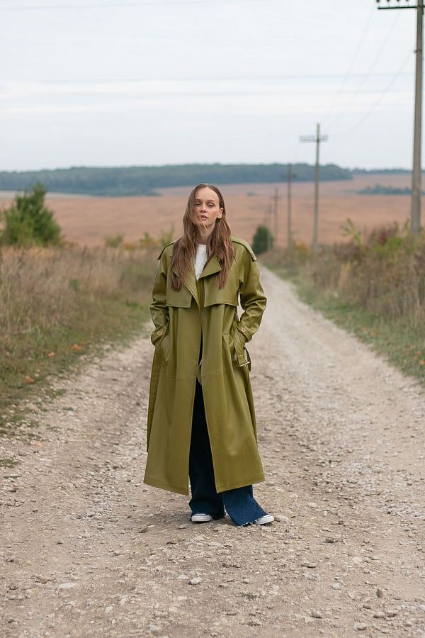 Тренч з екошкіри на замші оливка 01 С0321/19 #RU# Тренч из экокожи на замше оливка 01 С0321/19 № 2