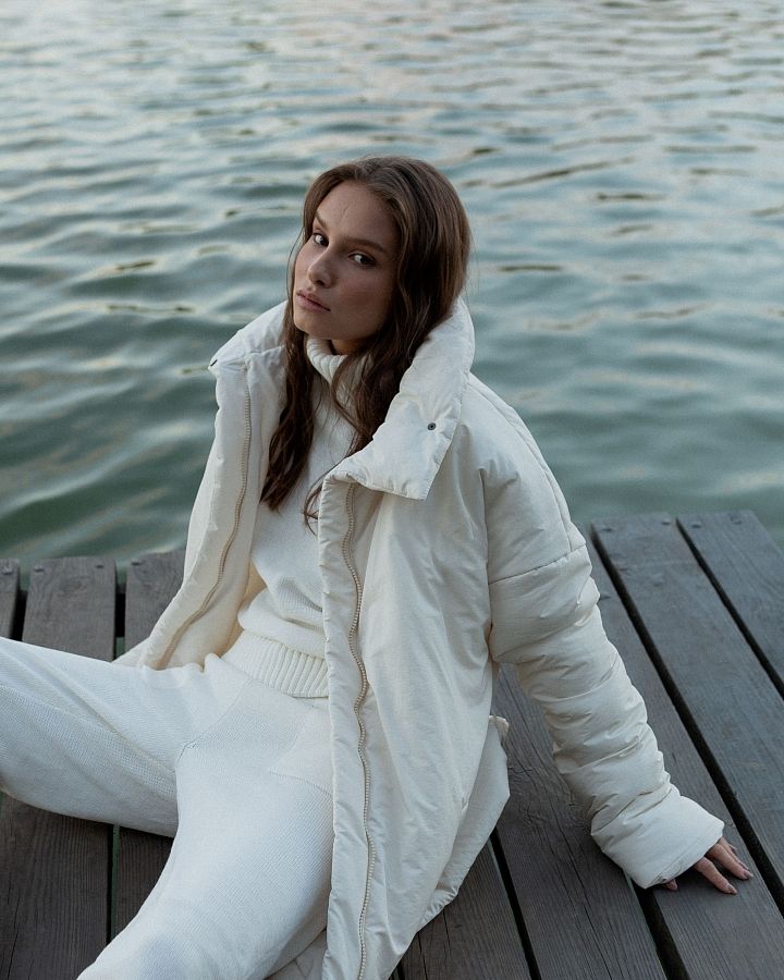 Куртка з поясом на застібці молочна  К0422/1 #RU# Куртка с поясом на застежке молочная (нет в наличии) К0422/1 № 2