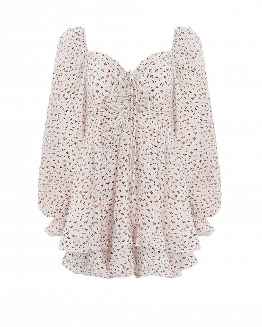 Сукня міні муслінова з рюшами молочний в ягідки - №2