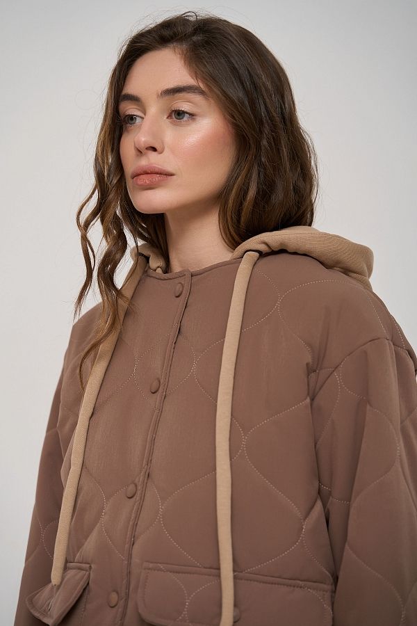 Куртка з трикотажним капюшоном коричнева KR9901 #RU# Куртка с трикотажным капюшоном коричневая KR9901 № 2