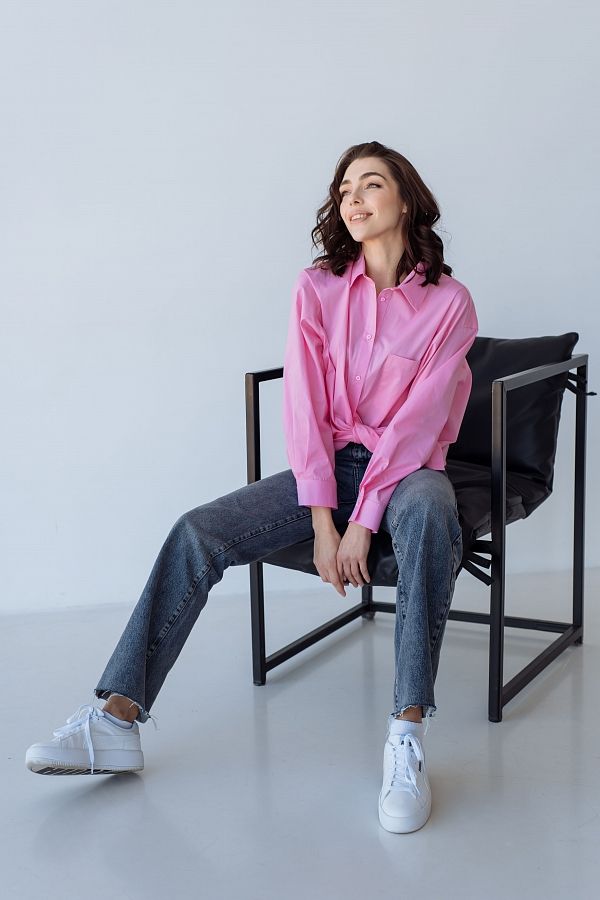 Сорочка котонова класична рожева S0522 #RU# Рубашка котоновая классическая розовая S0522 № 2