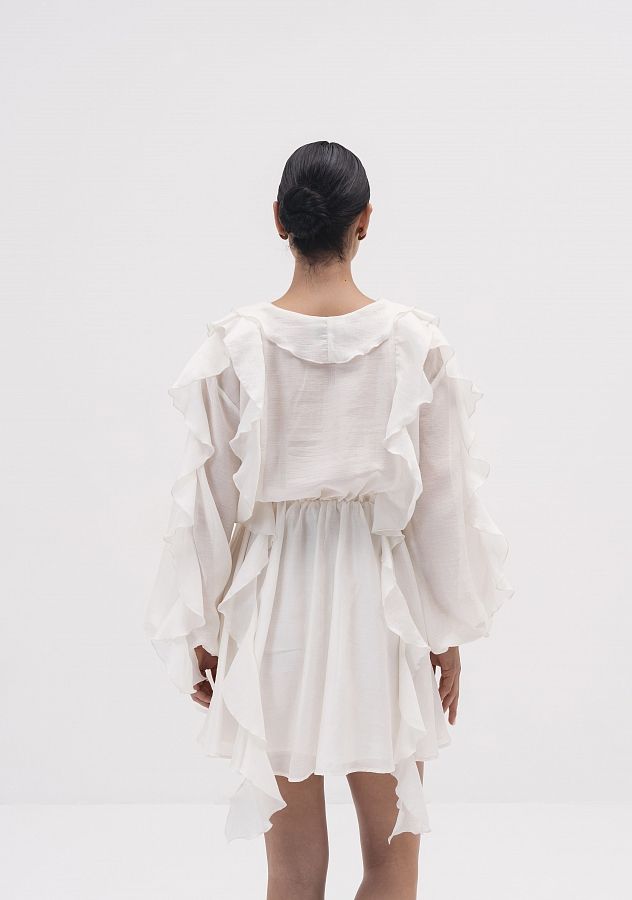 Сукня вуаль з воланами довгий рукав молочна SVDR/01 № 2