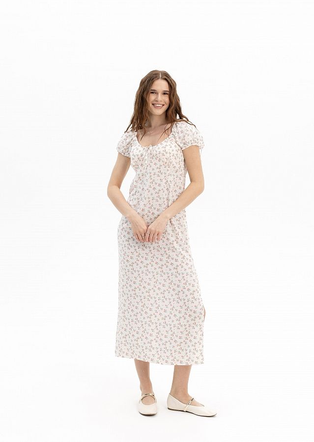 Сукня міді пряма молочна в рожеві тюльпани DRM1/2 № 1
