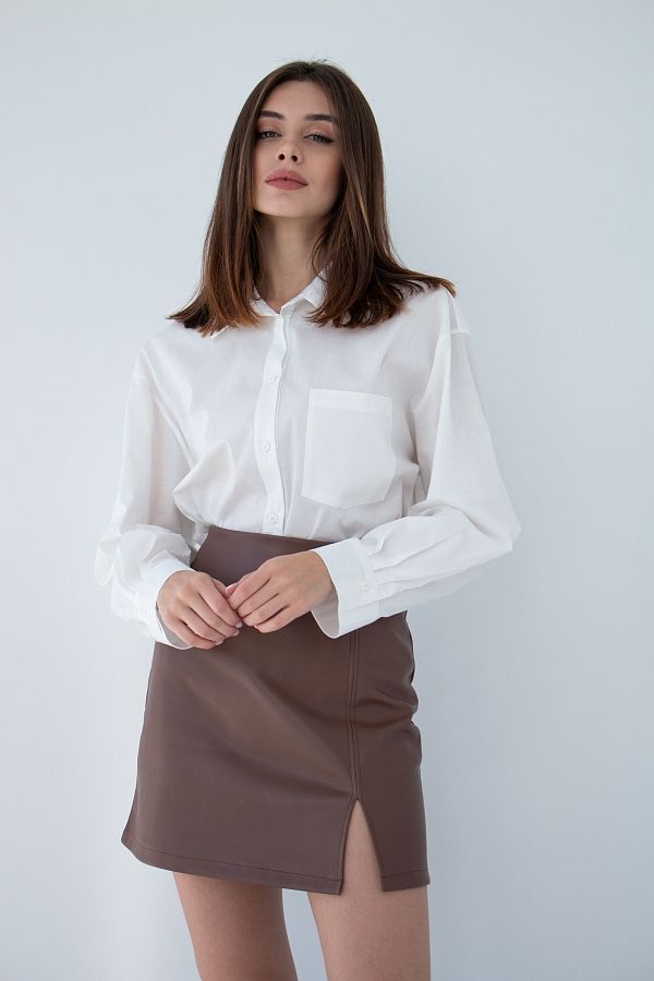 Спідниця міні з екошкіри шоколадна В0222/3 #RU# Юбка мини из экокожи шоколадная В0222/3 № 2