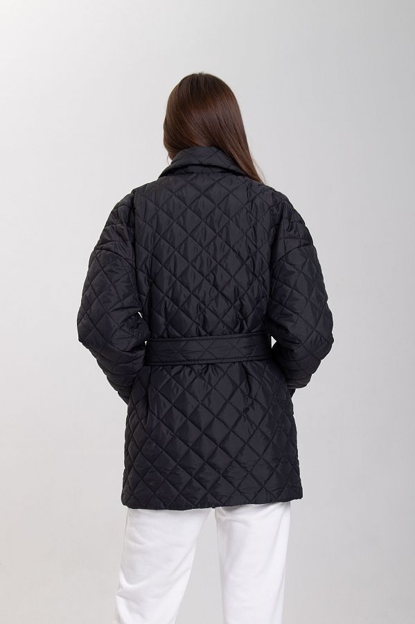 Куртка стьобана на кнопці з поясом чорна МБКТ001/4 #RU# Куртка стеганая на кнопке с поясом черная МБКТ001/4 № 4