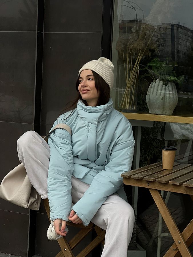 Куртка з поясом на застібці блакитна К0422/4 #RU# Куртка с поясом на застежке голубая К0422/4 № 3